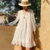French Riviera Breathable Cotton Broderie Anglaise Midi Shirt Dress