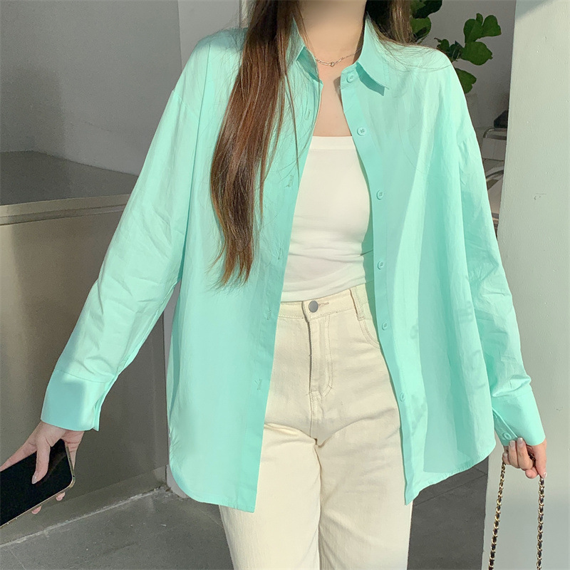Women's Loose French Long Sleeve Polo Collar Elegant Office Shirt