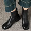 Retro Plus Size Women's Shoes Square Toe Block Heel Sheepskin Ankle Boots Back Zipper