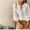 Boho White Breathable Cotton Broderie Anglaise Puff Sleeve Blouse
