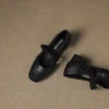 Women's Casual Cutout Leather Low Thick Heel Round Toe Sandals
