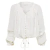 Boho White Breathable Cotton Broderie Anglaise Puff Sleeve Blouse