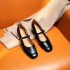 Women's TopGrain Cowhide Mary Jane Square Toe Thick Heel Casual Shoes