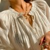 Boho White Breathable Cotton Broderie Anglaise Puff Sleeve Blouse
