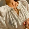 Boho White Breathable Cotton Broderie Anglaise Puff Sleeve Blouse