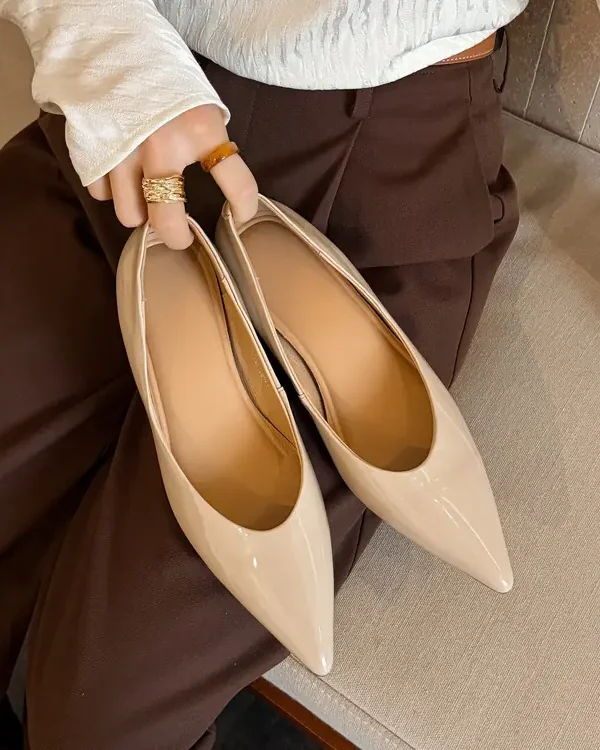 Womens Patent Leather Pointed Toe Wedge Pumps Classic Dress Shoes