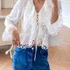 French Riviera Pure Cotton Broderie Anglaise Ruffled Blouse