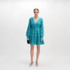 Skin-Friendly Cooling Elegant V Neck Long Sleeve Hollow Out High Waist Midi Knit Dress