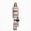 Elegant Sleeveless Chevron Knit Midi Dress Crew Neck High Waist Casual