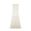 Elegant Summer Sleeveless Crewneck Rhinestone Pleated Midi Knit Dress