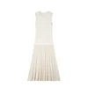 Elegant Summer Sleeveless Crewneck Rhinestone Pleated Midi Knit Dress