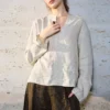 Minimalist Breathable Linen V Neck Long Sleeve Blouse