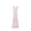 Elegant Women Striped Lurex Tencel Knit Midi Slip Dress Skin-Friendly Cooling V Neck A Line