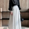 French Casual Stretch Blended Fabric Pleated Midi Skirt