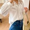 French Riviera White Cotton Broderie Anglaise Long Sleeve Blouse