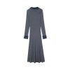 Elegant Wool Blend Denim Patchwork Polo Long Sleeve Knit Midi Dress