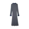 Elegant Wool Blend Denim Patchwork Polo Long Sleeve Knit Midi Dress