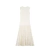 Elegant Summer Sleeveless Crewneck Rhinestone Pleated Midi Knit Dress