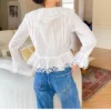 French Riviera Pure Cotton Broderie Anglaise Ruffled Blouse