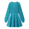 Skin-Friendly Cooling Elegant V Neck Long Sleeve Hollow Out High Waist Midi Knit Dress
