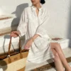 French Riviera Breathable Pure Cotton Broderie Anglaise Mini Shirt Dress