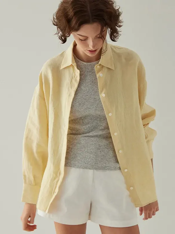 Minimalist Casual Breathable Linen Loose Fit Long Sleeve Shirt