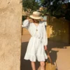 French Riviera Breathable Cotton Broderie Anglaise Midi Shirt Dress