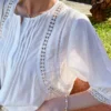 French Riviera Breathable Lyocell Broderie Anglaise Puff Sleeve Blouse