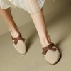 Women's Rounded Toe Sheepskin Colorblock Mules Block Heel Perforated Sandal