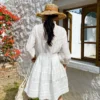 French Riviera Breathable Pure Cotton Broderie Anglaise Mini Shirt Dress