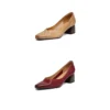 Women's Leather Block Heel Square Toe SlipOn Vintage Pumps Classic Dress Shoes