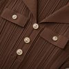 Dark Brown Collared Short Sleeve Knit Midi Dress Elegant Work Casual