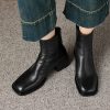 Retro Plus Size Women's Shoes Square Toe Block Heel Sheepskin Ankle Boots Back Zipper