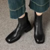 Retro Plus Size Women's Shoes Square Toe Block Heel Sheepskin Ankle Boots Back Zipper