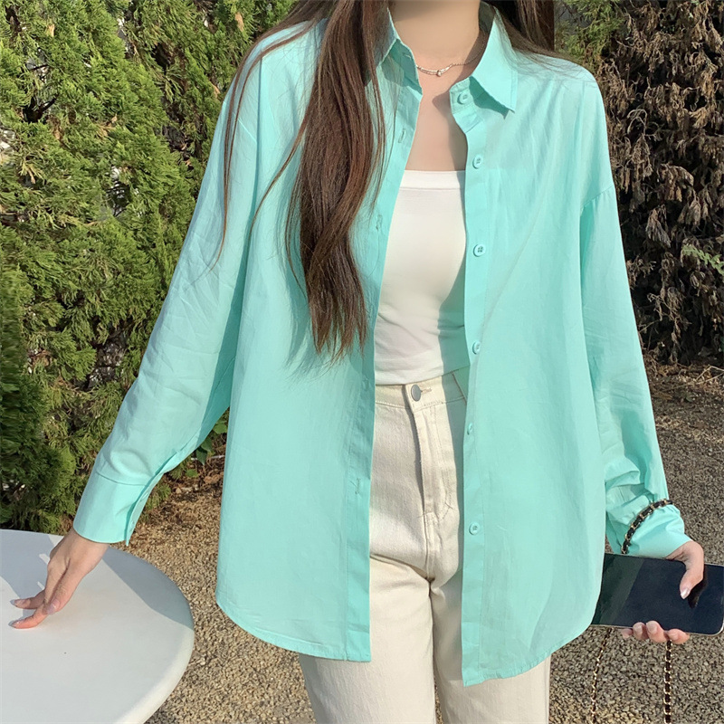 Women's Loose French Long Sleeve Polo Collar Elegant Office Shirt