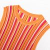 Elegant Striped Knit Midi Dress Skin-Friendly Cooling Sleeveless Round Neck Slim A Line