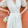 French Riviera Broderie Anglaise Cotton Puff Sleeve Midi Dress