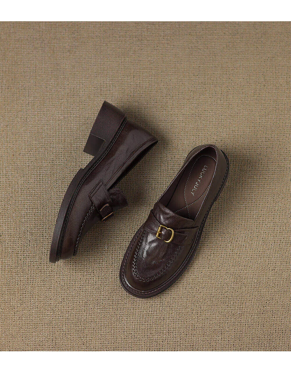 Women's Square Toe Block Heel Sheepskin Loafers