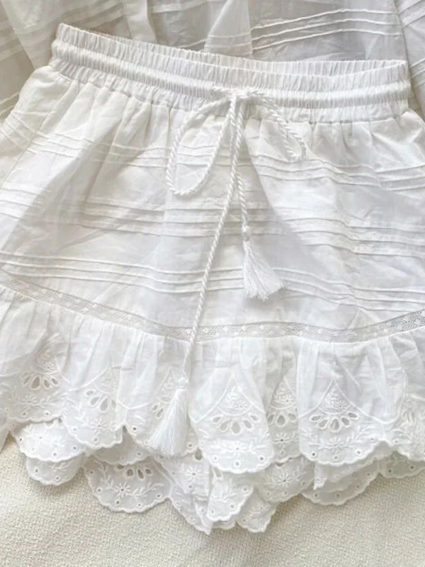 French Riviera White Breathable Cotton Broderie Anglaise Mini Skirt