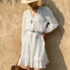 French Riviera Breathable Cotton Broderie Anglaise Midi Shirt Dress