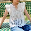 Womens Resort Floral Embroidered Blouse V Neck KimonoSleeve TieUp
