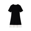 Elegant Color Block Short Sleeve Button Front Pleated Hem Knit Dress Skin-Friendly Cooling