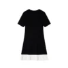 Elegant Color Block Short Sleeve Button Front Pleated Hem Knit Dress Skin-Friendly Cooling