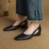 Women's Square Toe Perforated Block Heel Shoes Sheepskin Sandal