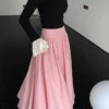 French Casual Stretch Blended Fabric Pleated Midi Skirt