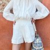 Women's French Retro Elegant White Cotton Pleated Shorts