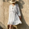 French Riviera Breathable Cotton Broderie Anglaise Midi Shirt Dress
