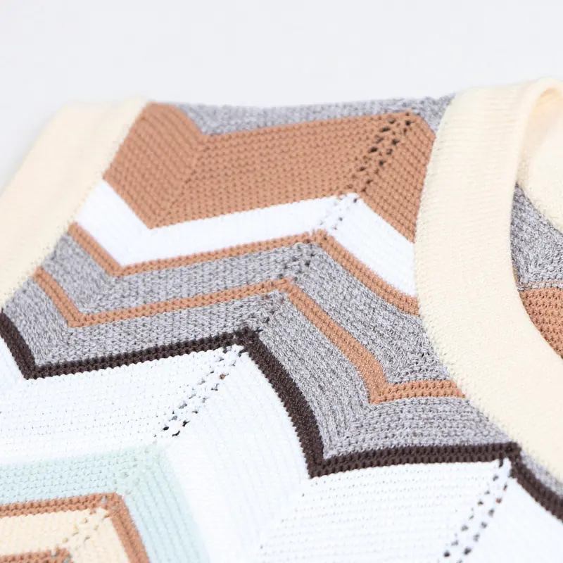 Elegant Sleeveless Chevron Knit Midi Dress Crew Neck High Waist Casual