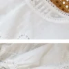 Women's Cotton Floral Embroidery Lace Ruffle Puff 3/4 Sleeve Top Skirt Set