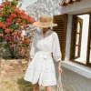 French Riviera Breathable Pure Cotton Broderie Anglaise Mini Shirt Dress